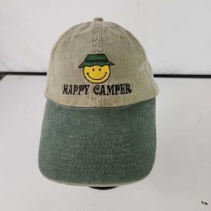 Happy Camper Mens RCC Koozie Baseball Cap Hat Green Smiling Adjustable One Size